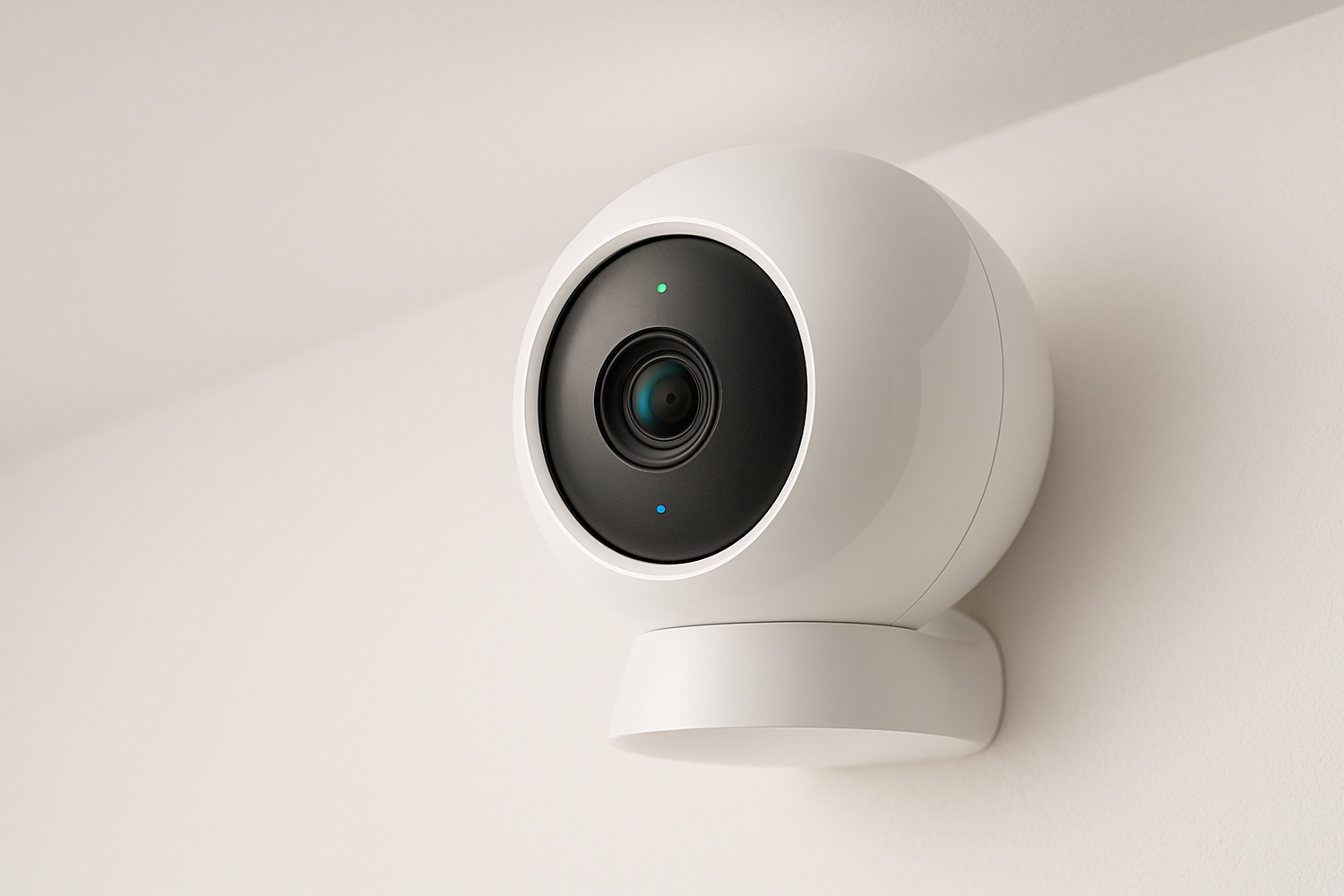clean, modern, white spherical indoor security camera