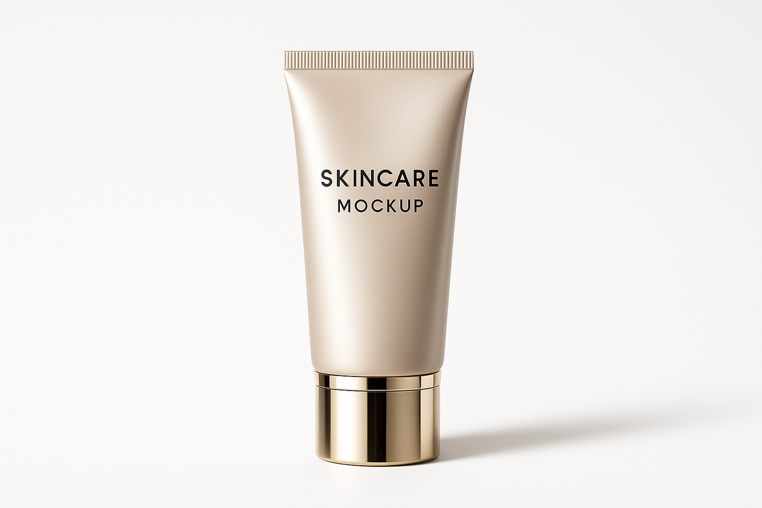 Generate a high-quality product image of a sleek skincare tube with metallic accents and premium packaging design, placed on a clean white background.”